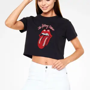 The Rolling Stones Logo Siyah Crop Top Tişört
