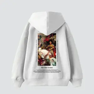 The Two Crowns Baskılı Oversize Unisex Premium Beyaz