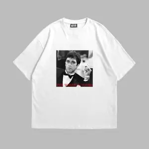 The World Is Yours Baskılı Oversize Unisex Beyaz