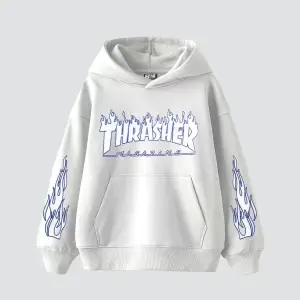 Thrasher Flam Baskılı Oversize Unisex Beyaz
