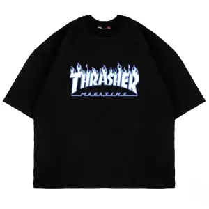 Thrasher Flam Baskılı Oversize Unisex Siyah