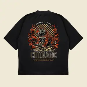 Tigercourage Baskılı Oversize Unisex Pamuklu Nefes Alan Kalın Kumaşlı
