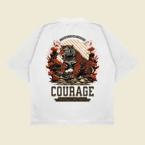 Tigercourage Baskılı Oversize Unisex Pamuklu Nefes Alan Kalın Kumaşlı