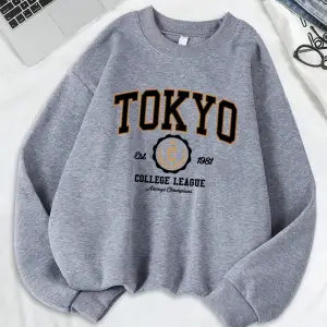 Tokyo College League Spor Baskılar Tişörtü Kadın Gevşek Rahat Hoodies Polar Sıcak sıfır yaka