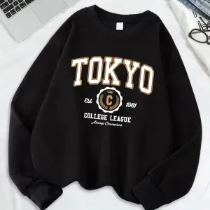Tokyo College League Spor Baskılar Tişörtü Kadın Gevşek Rahat Hoodies Polar Sıcak sıfır yaka