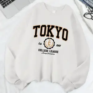 Tokyo College League Spor Baskılar Tişörtü Kadın Gevşek Rahat Hoodies Polar Sıcak sıfır yaka