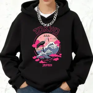 Tokyo Japonya Baskı Kapüşonlular Pamuk Bayanlar Kış Polar Sıcak Kazak Koşu Cep Tişörtü Sporti