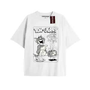 Tom And Jerry Cartoons Unisex Beyaz T-shirt