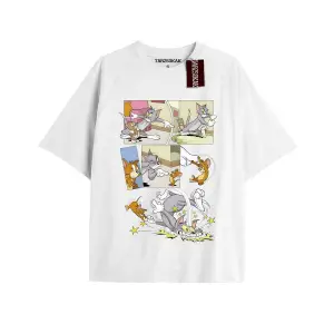 Tom And Jerry Cartoons Unisex Beyaz T-shirt