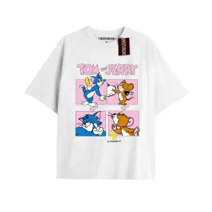 Tom And Jerry Cartoons Unisex Beyaz T-shirt