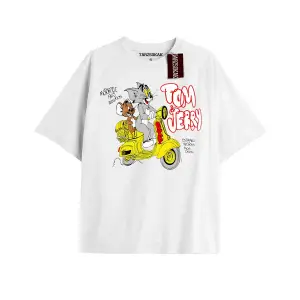 Tom And Jerry Cartoons Unisex Beyaz T-shirt