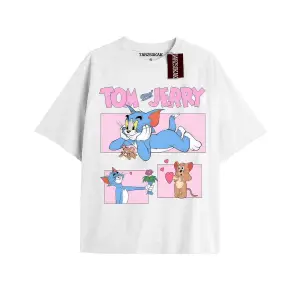 Tom And Jerry Cartoons Unisex Beyaz T-shirt