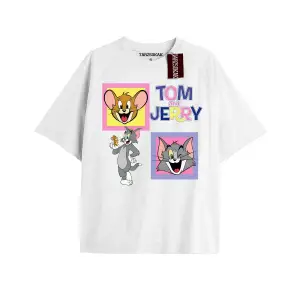 Tom And Jerry Cartoons Unisex Beyaz T-shirt