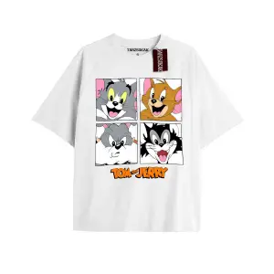 Tom And Jerry Cartoons Unisex Beyaz T-shirt