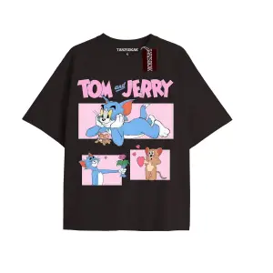Tom And Jerry Cartoons Unisex Siyah T-shirt