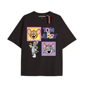 Tom And Jerry Cartoons Unisex Siyah T-shirt