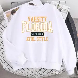 Trend Casual Kadın Kazak Florida Üstün Athl Tarzı Baskı Hoody Sıcak Damla Kollu Kazak Crewnec