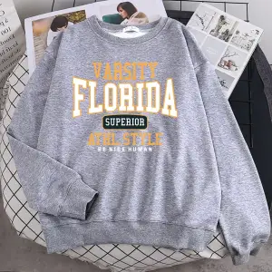 Trend Casual Kadın Kazak Florida Üstün Athl Tarzı Baskı Hoody Sıcak Damla Kollu Kazak Crewnec