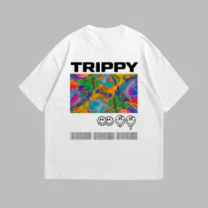 Trippy Baskılı Oversize Unisex Beyaz