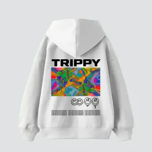 Trippy Baskılı Oversize Unisex Beyaz