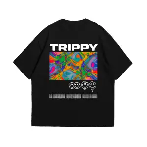 Trippy Baskılı Oversize Unisex Beyaz