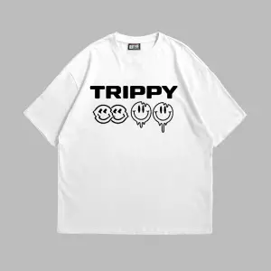 Trippy Baskılı Oversize Unisex Beyaz