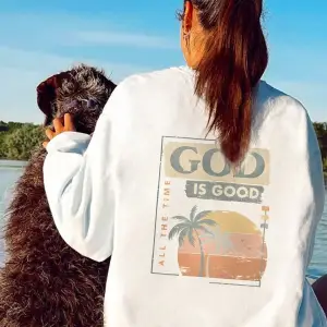 Tropikal ve Slogan Grafikli Düşük Sweat Beyaz