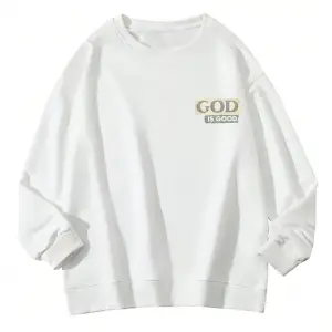 Tropikal ve Slogan Grafikli Düşük Sweat Beyaz