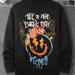 Try To Make Renkli Oversize Bisiklet Yaka Pamuklu Sweatshirt Beyaz