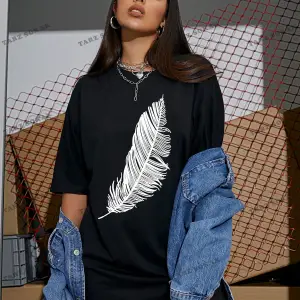 Tüy Baskılı Oversize Kalıp Unisex T-shirt