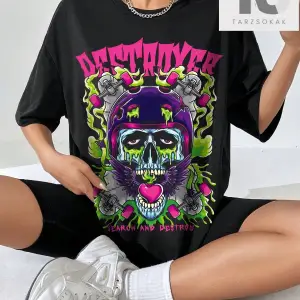 Tüy Desenli Düşük Omuzlu Tişört