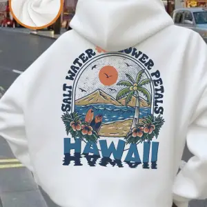 Tuzlu Su Çiçek Hawaii Baskı Kapüşonlular Kadın Kış Polar Sıcak Kazak Temelleri Cep Kazak Raha