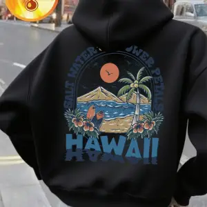 Tuzlu Su Çiçek Hawaii Baskı Kapüşonlular Kadın Kış Polar Sıcak Kazak Temelleri Cep Kazak Raha