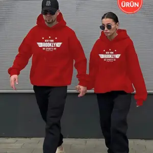 Üç İplik Brooklyn Detaylı Çift Sevgili Kombin Oversize TAKIM