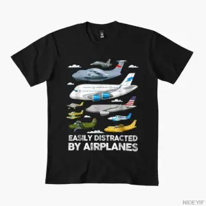 Uçaklar Tarafından Kolayca Dikkat Dağılıyor Havacılık Meraklısı Erkekler Kadınlar İçin Tişört