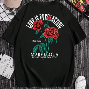 Uni?sex Bay/bayan Love Baskili Gül T-shirt