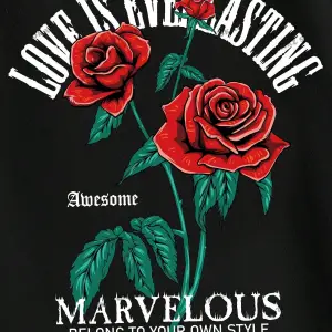 Uni?sex Bay/bayan Love Baskili Gül T-shirt