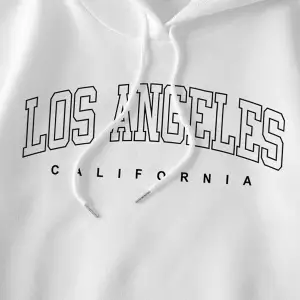 Unique----Unisex Beyaz Los Angeles Baskılı Kapüşonlu Oversize Sweatshirt