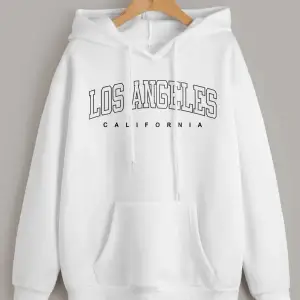 Unique----Unisex Beyaz Los Angeles Baskılı Kapüşonlu Oversize Sweatshirt