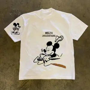Unique----Unisex Kadın Erkek Mickey Mous Özel Baskılı Oversize Pamuk Penye T-shirt Beyaz