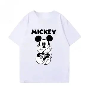 Unique----Unisex Kadın Erkek Mickey Mous Özel Baskılı Oversize Pamuk Penye T-shirt Beyaz