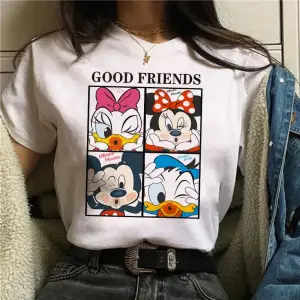 Unique----Unisex Kadın Erkek Mickey Mous Özel Baskılı Oversize Pamuk Penye T-shirt Beyaz