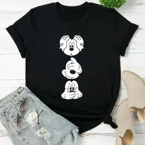 Unique----Unisex Kadın Erkek Mickey Mous Özel Baskılı Oversize Pamuk Penye T-shirt Siyah