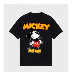 Unique----Unisex Kadın Erkek Mickey Mous Özel Baskılı Oversize Pamuk Penye T-shirt Siyah