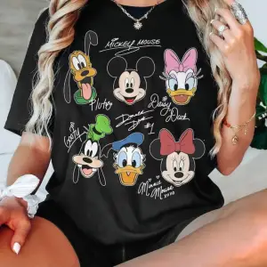Unique----Unisex Kadın Erkek Mickey Mous Özel Baskılı Oversize Pamuk Penye T-shirt Siyah
