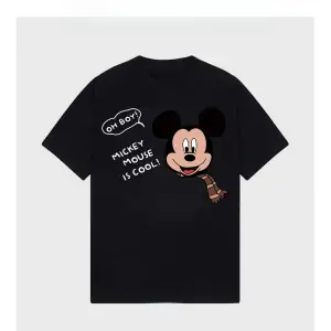Unique----Unisex Kadın Erkek Mickey Mous Özel Baskılı Oversize Pamuk Penye T-shirt Siyah