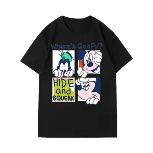 Unique----Unisex Kadın Erkek Mickey Mous Özel Baskılı Oversize Pamuk Penye T-shirt Siyah