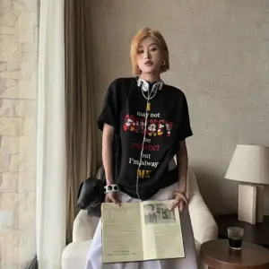 Unique----Unisex Kadın Erkek Mickey Mous Özel Baskılı Oversize Pamuk Penye T-shirt Siyah