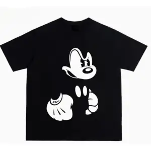 Unique----Unisex Kadın Erkek Mickey Mous Özel Baskılı Oversize Pamuk Penye T-shirt Siyah