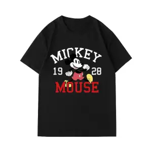 Unique----Unisex Kadın Erkek Mickey Mous Özel Baskılı Oversize Pamuk Penye T-shirt Siyah